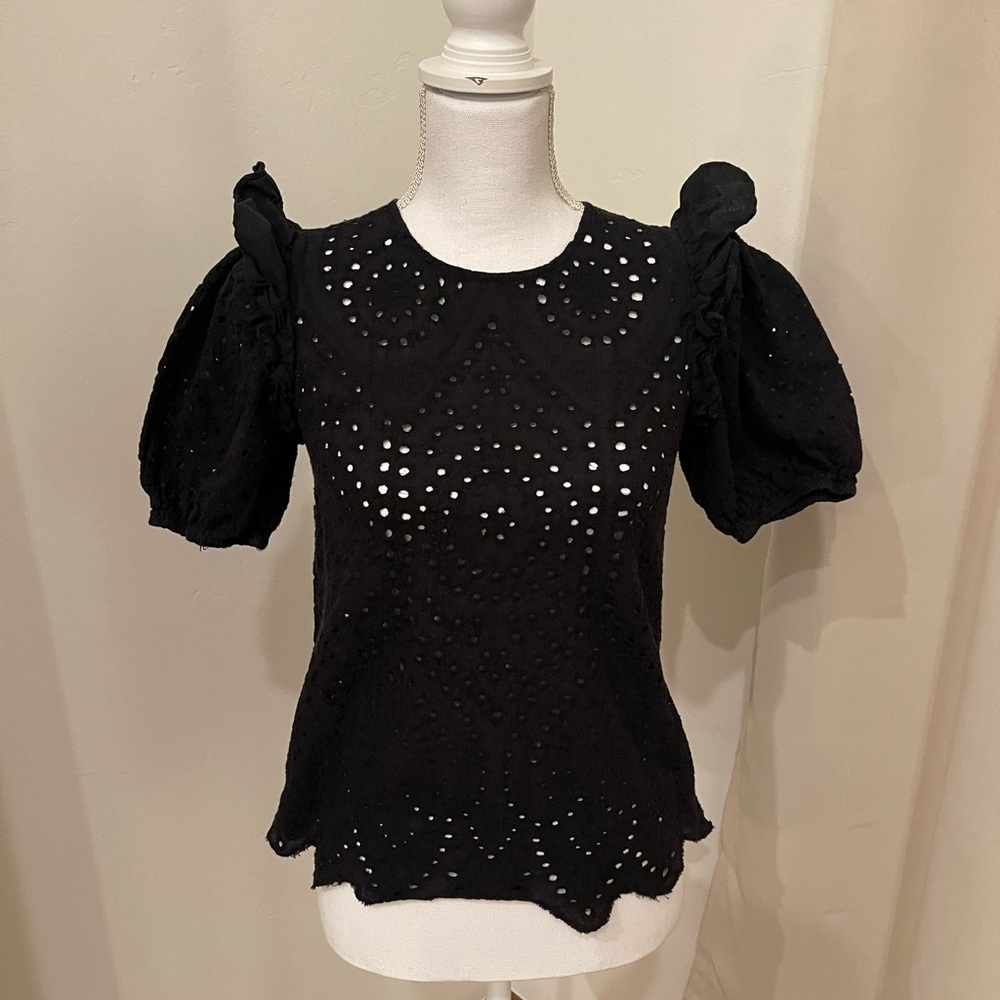 English Factory black embroidered top